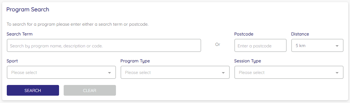 Serch Program Form